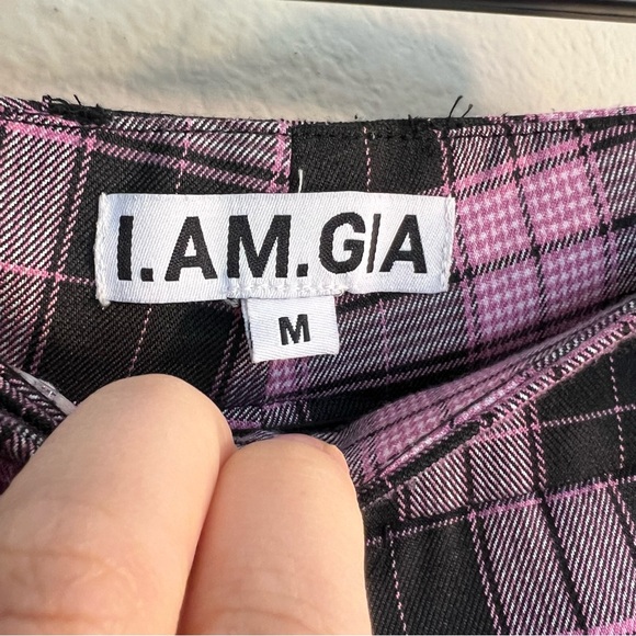 I.AM.GIA Aria pink black plaid cuffed straight leg pants no chain medium - Picture 11 of 15